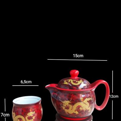 Bộ ấm chén rồng đỏ 2 lớp